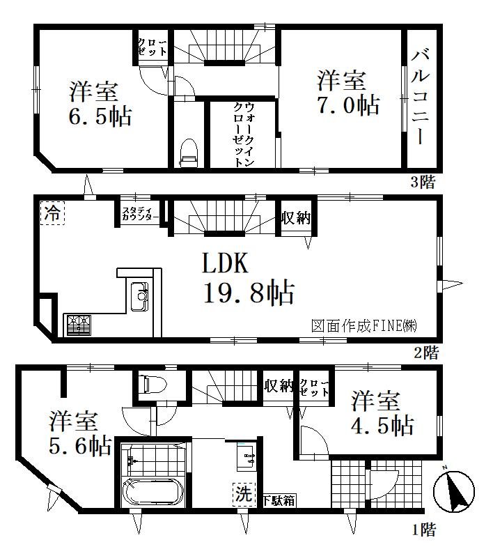 川口市芝富士２丁目　新築一戸建て　３号棟